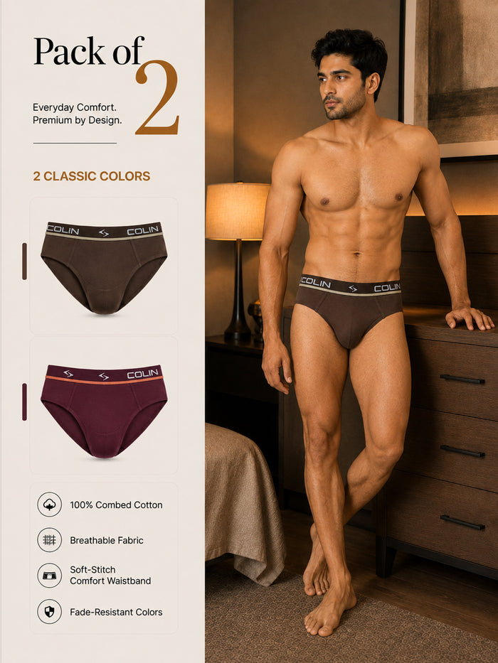 Colin Active Brief 2 Pcs Pack - Brown and Maroon colorway, Pack of 2 men's active briefs