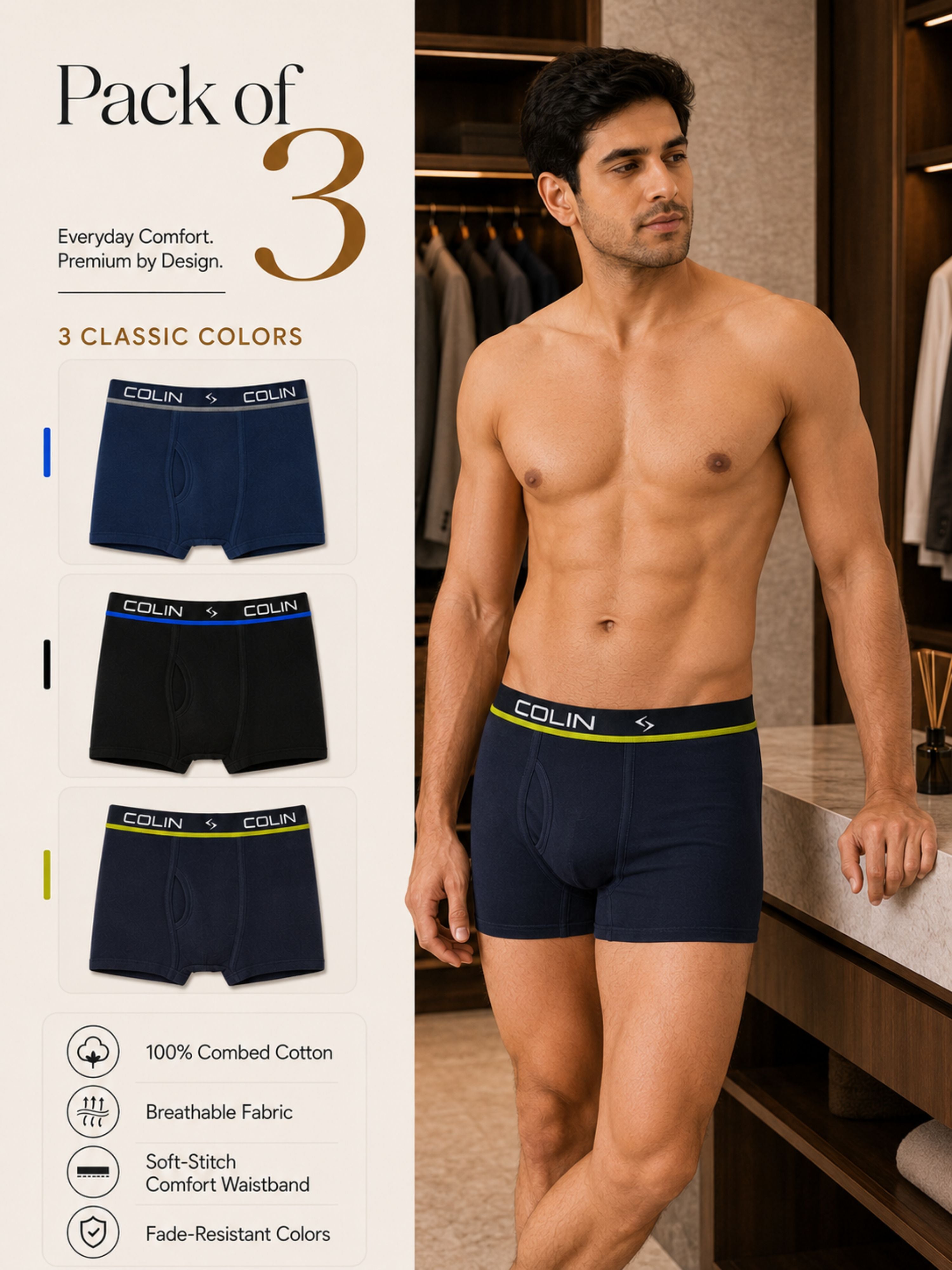 Colin Active Boxer 3 Pcs Pack