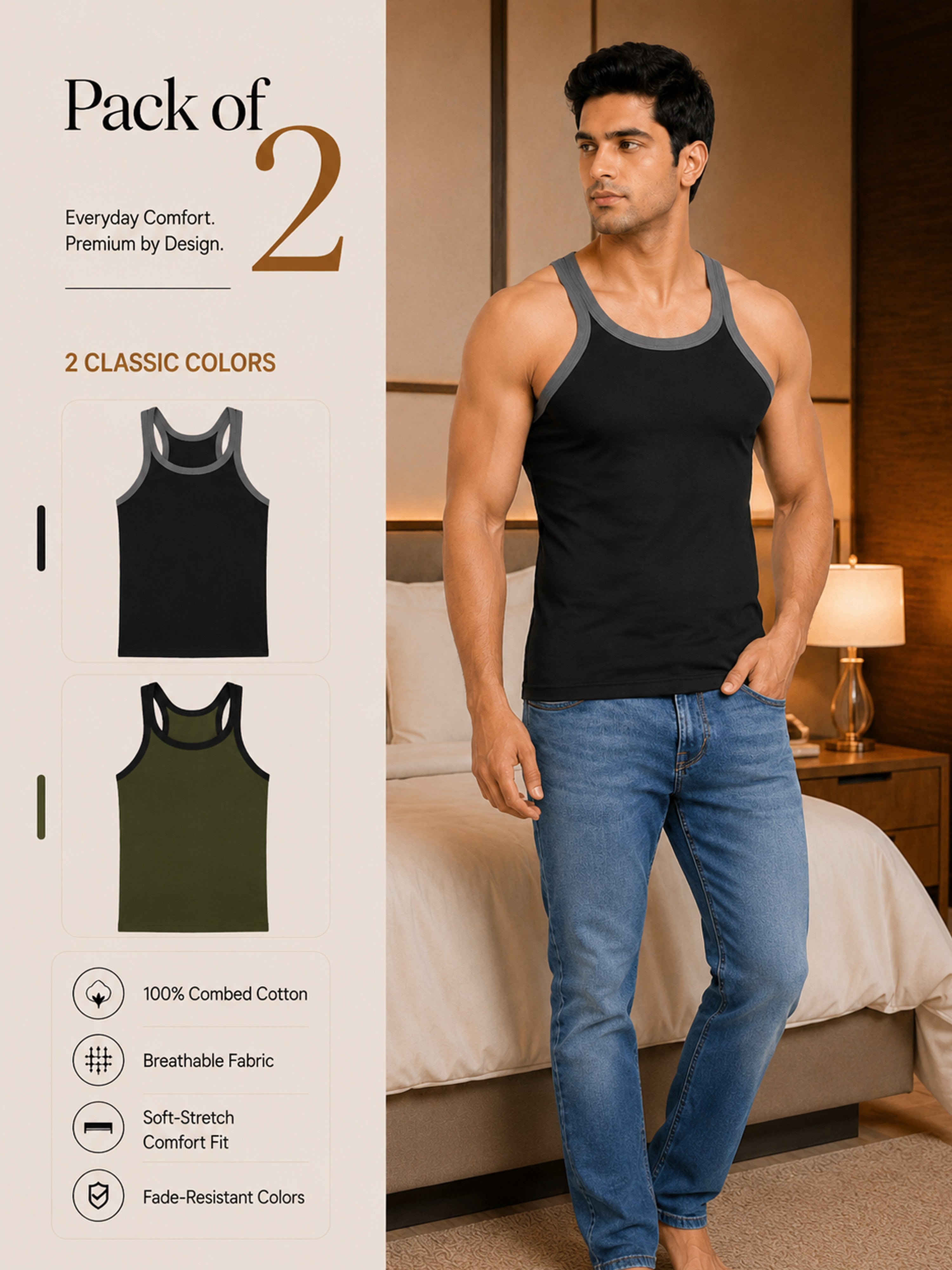 Colin Gold Gym Vest 2 Pcs Pack