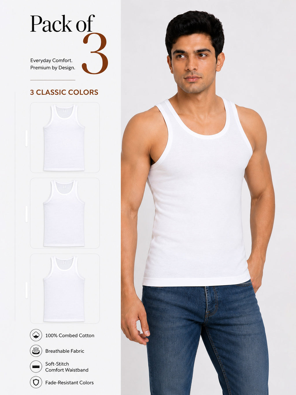 Colin Like Vest RN 3 Pcs Pack - White