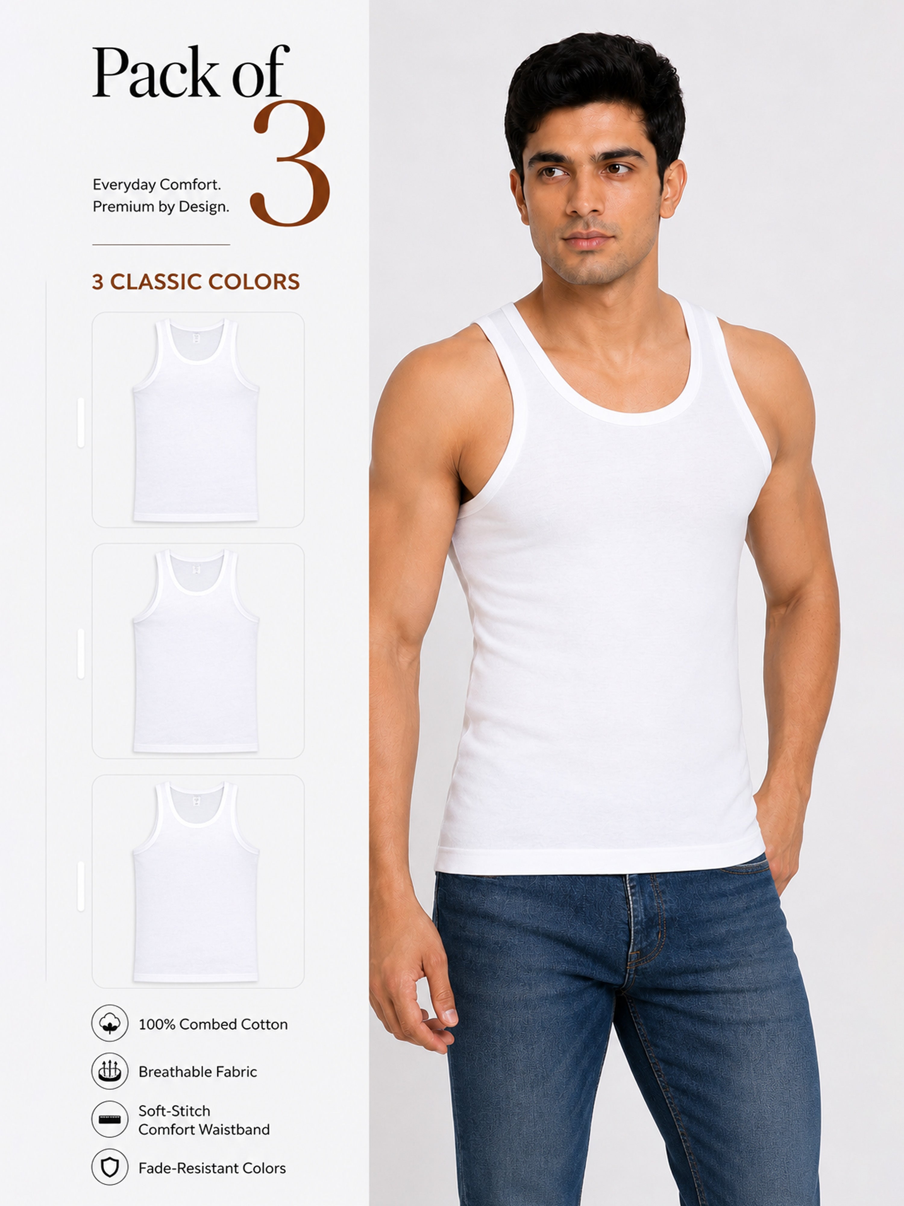 Colin Like Vest RN 3 Pcs Pack - White